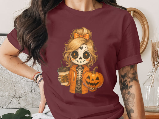 Halloween Girl With Coffee Skeleton T-shirt product type