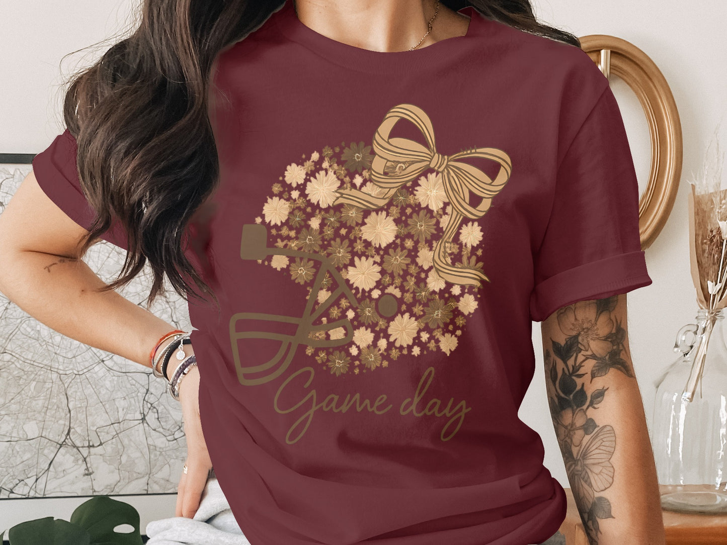 Game Day Graphic Bow and Flowers Design T-Shirt product type