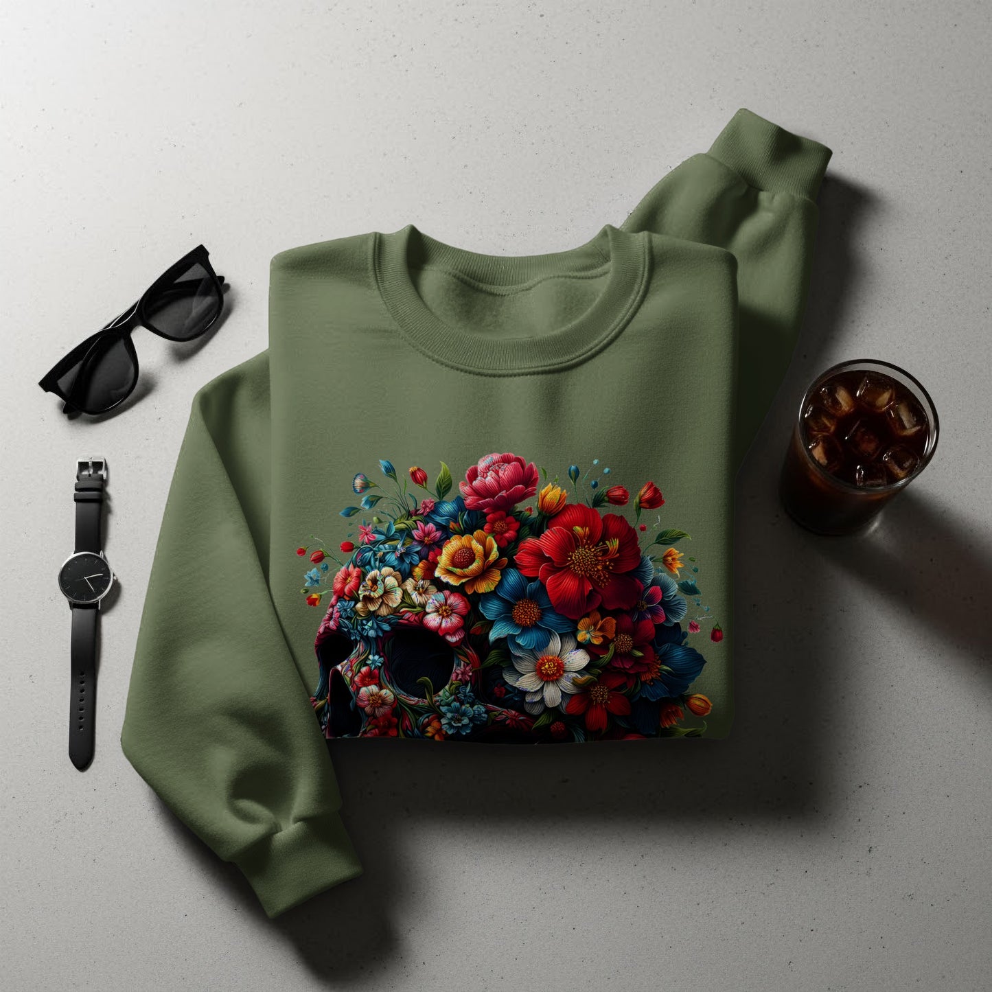 Vibrant Skull Floral Graphic Print Sweatshirt product