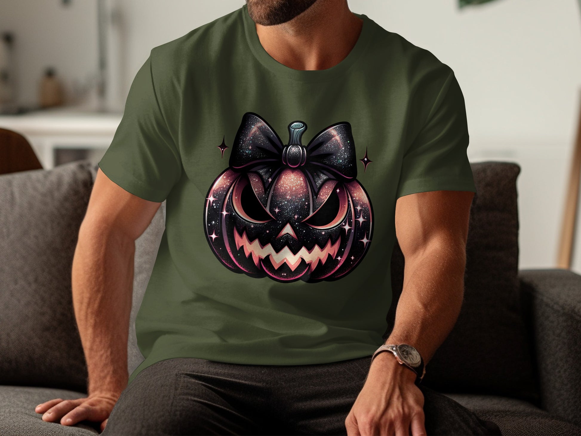 Spooky Dark Glittery Pumpkin Face Halloween T-Shirt product