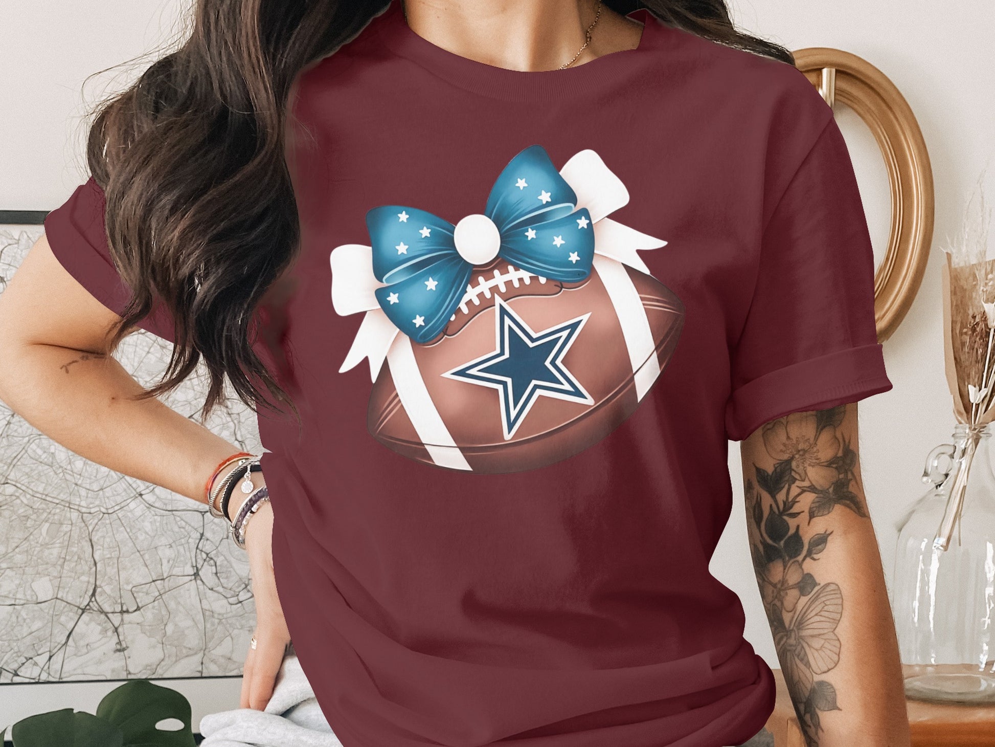 Blue Stars Bow and Football Graphic T-Shirt product