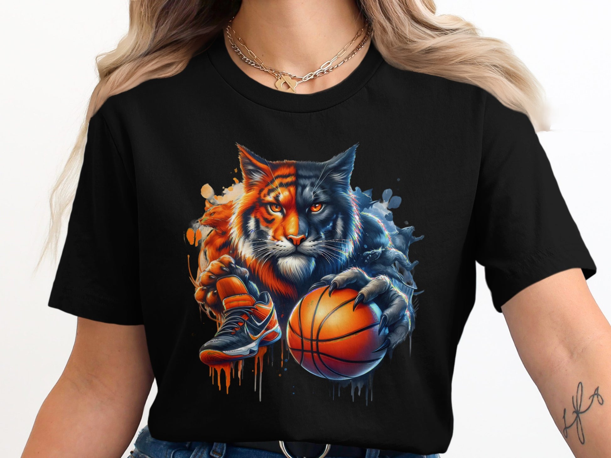 Fierce Cat Basketball Player Graphic Black T-Shirt product type