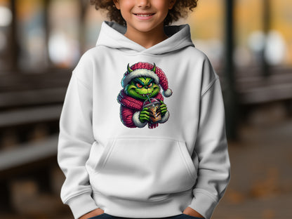 Festive Grinch Sipping Drink Kids Hoodie product type