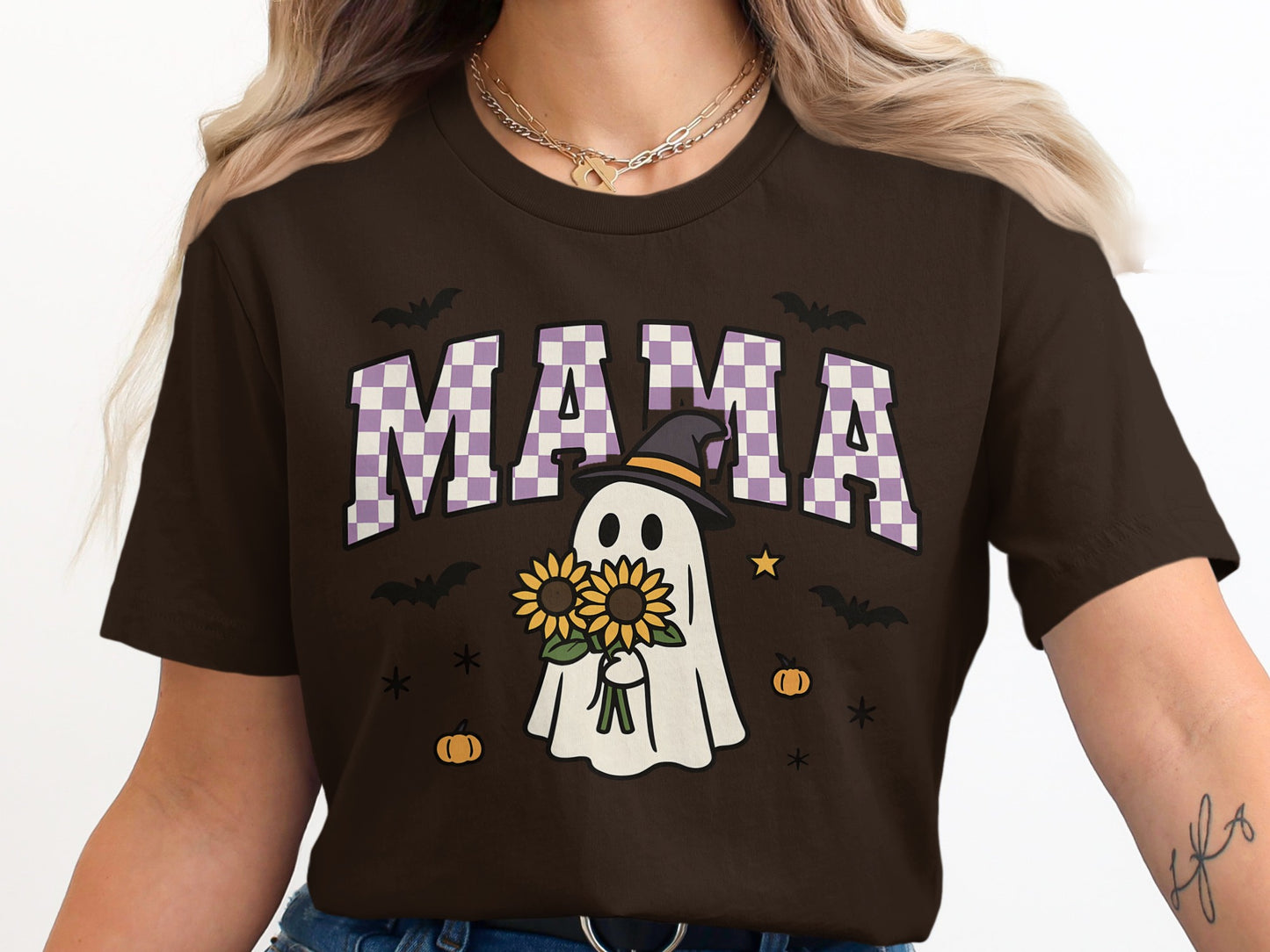 Halloween Mama Ghost with Sunflowers T-Shirt product