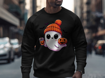 Cute Ghost Halloween Sweatshirt with Pumpkin Latte product type