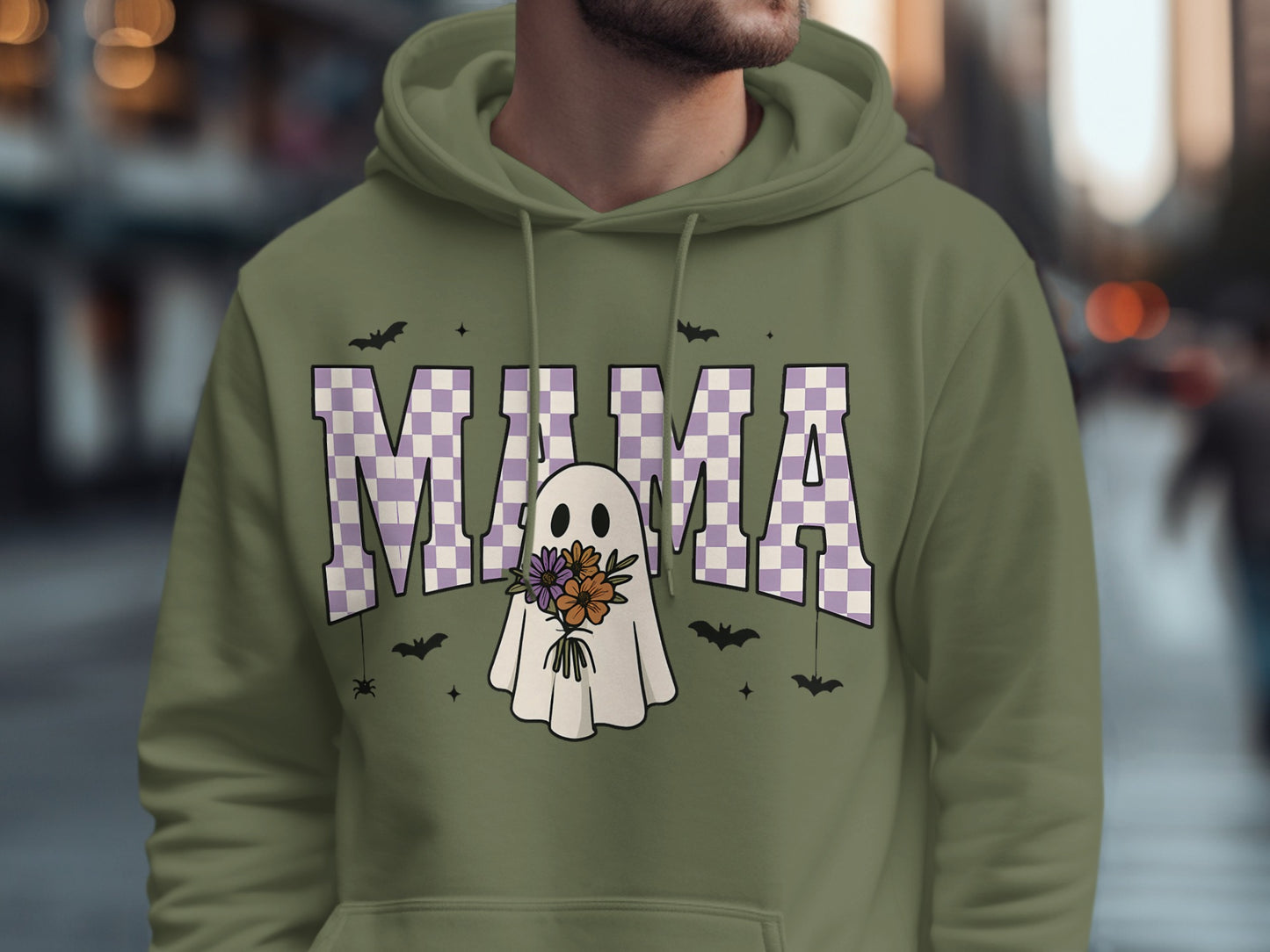 Cute Ghost Holding Flowers Mama Hoodie product